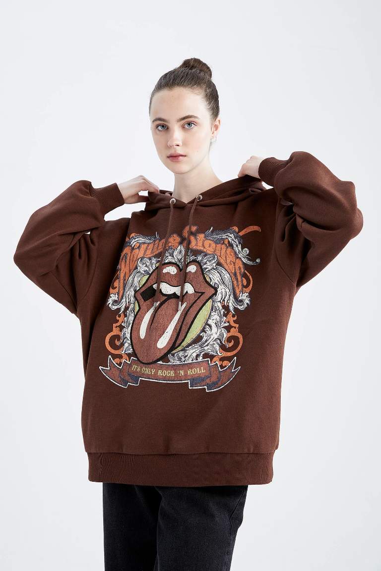 Oversize Fit Rolling Stones Licensed Printed Long Sleeve Sweatshirt