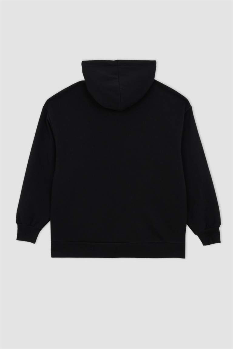 سويت شيرت مطبوع اوفر سايز  بغطاء للرأس من بينك فلويد