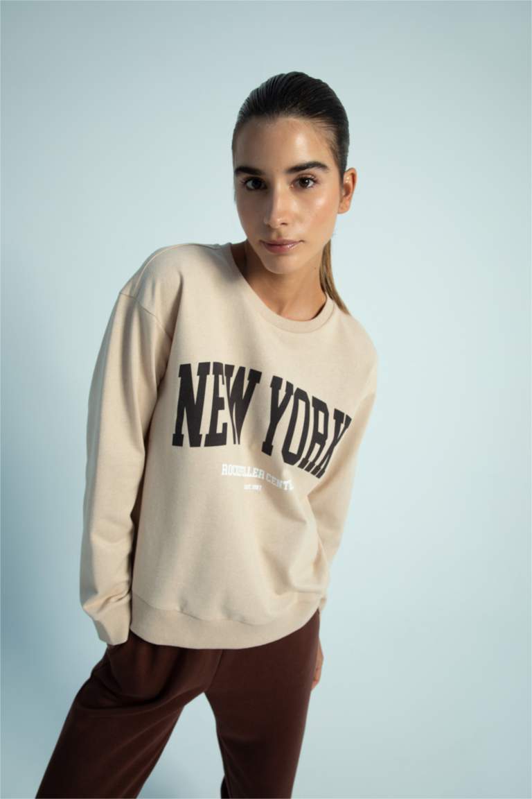 Ensemble De 2 Pièces Pour Femmes Sweat-shirt Quotidien Et Pantalons En Polaire Manches Longues Col Ras Du Cou Impression Avec Cordon De Serrage P17251782