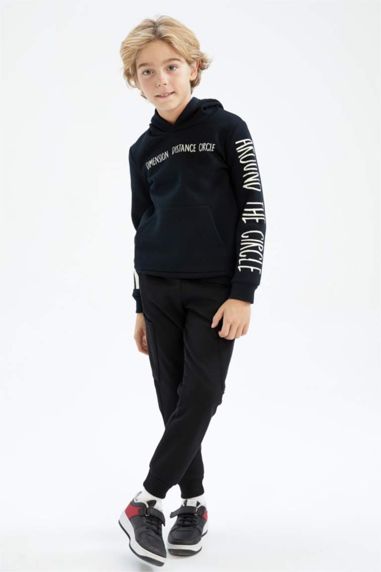 Boys Orange Cotton Applique Full Sleeves Sweatshirt with Hood