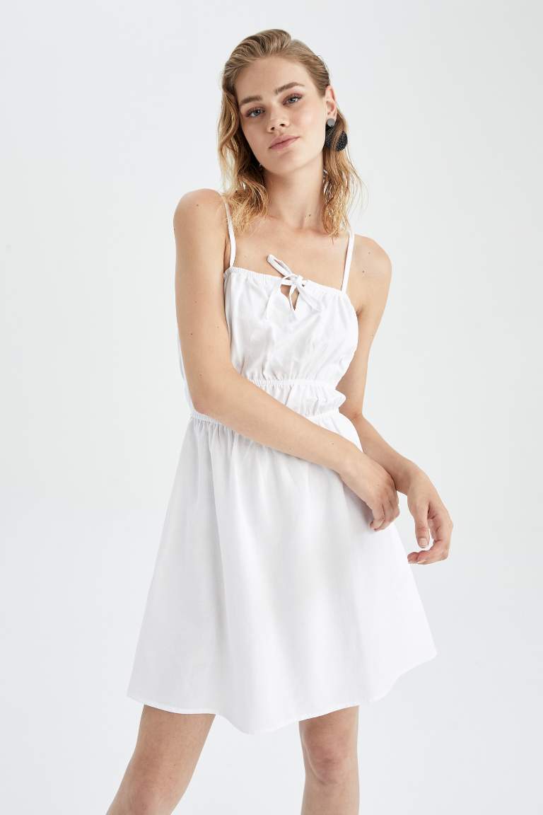 A Line Strap Linen Blend Mini Dress