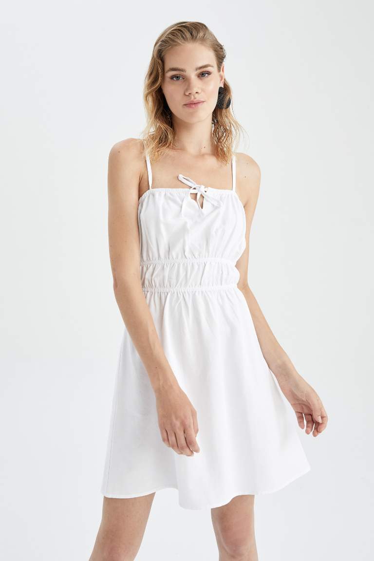 A Line Strap Linen Blend Mini Dress