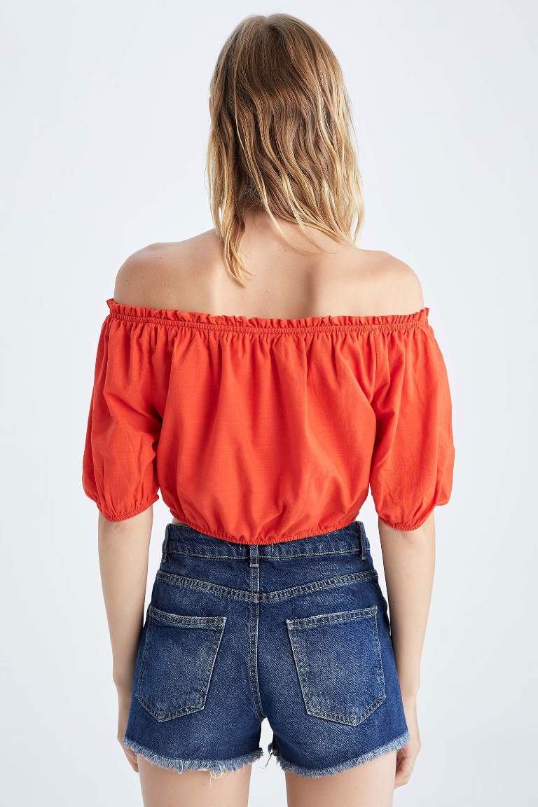 Crop Off Shoulder Short Sleeve Blouse