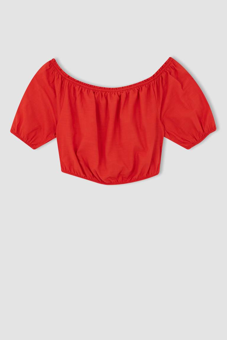 Crop Off Shoulder Short Sleeve Blouse