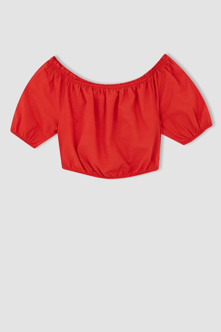 Crop Off Shoulder Short Sleeve Blouse