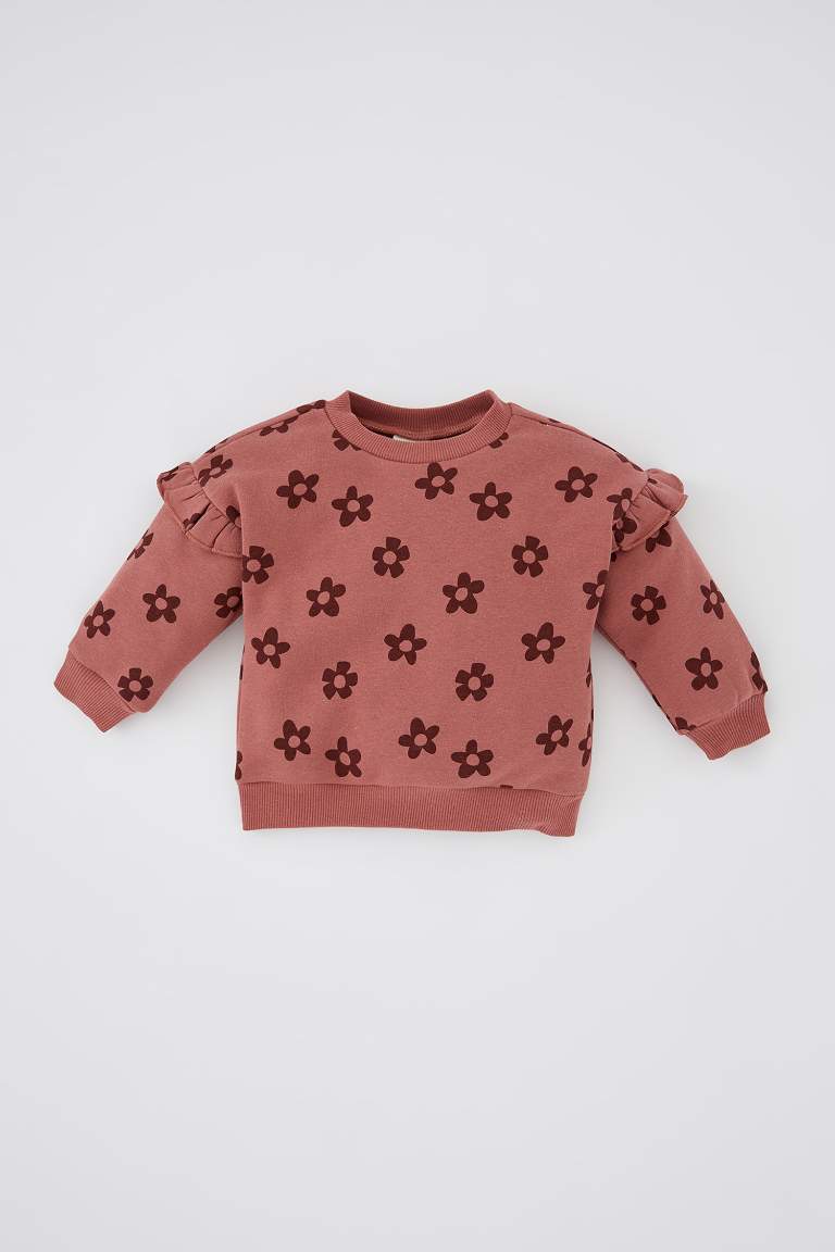 Regular Fit Flower Crew Neck Sweatshirt