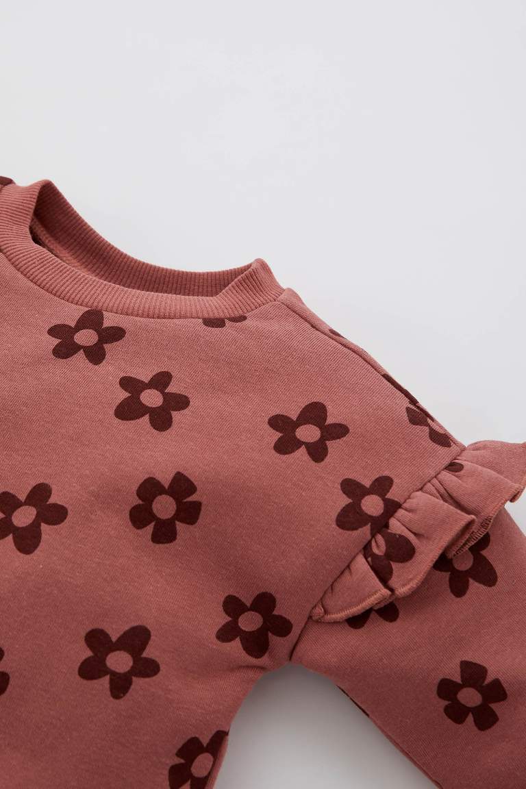 Regular Fit Flower Crew Neck Sweatshirt
