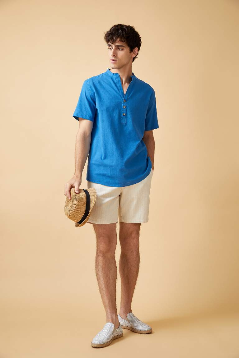 Slim Fit Keten Karışımlı Şort