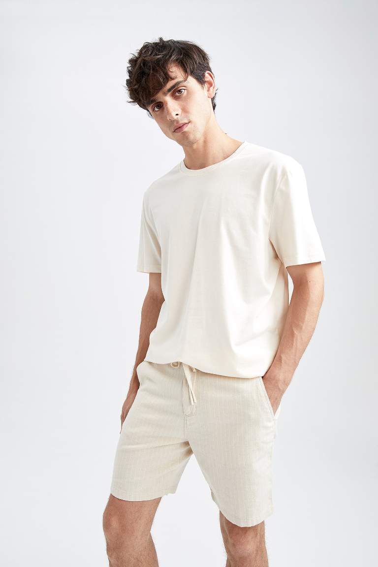 Slim Fit Keten Karışımlı Şort