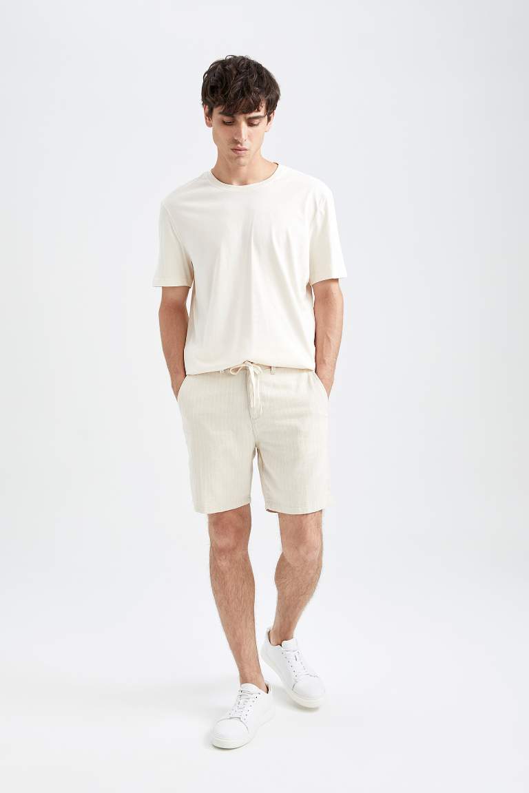 Slim Fit Keten Karışımlı Şort