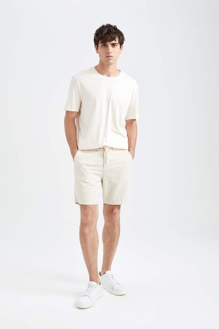 Slim Fit Keten Karışımlı Şort