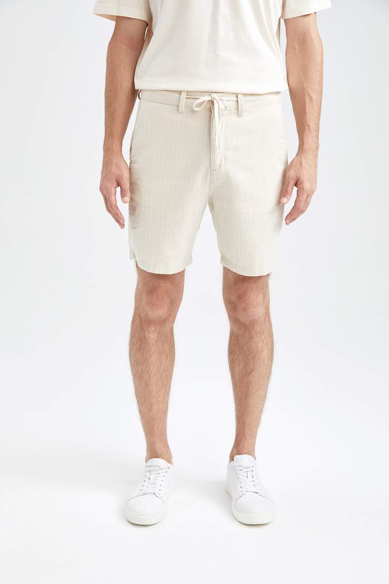 Slim Fit Keten Karışımlı Şort