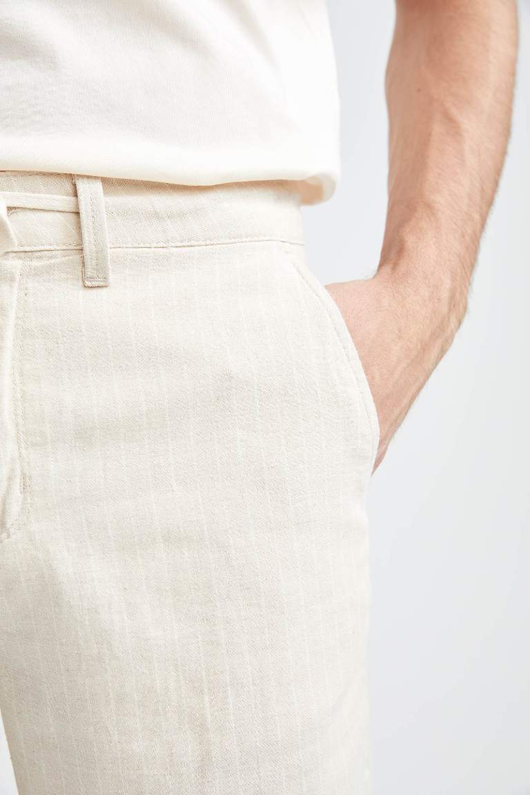 Slim Fit Keten Karışımlı Şort