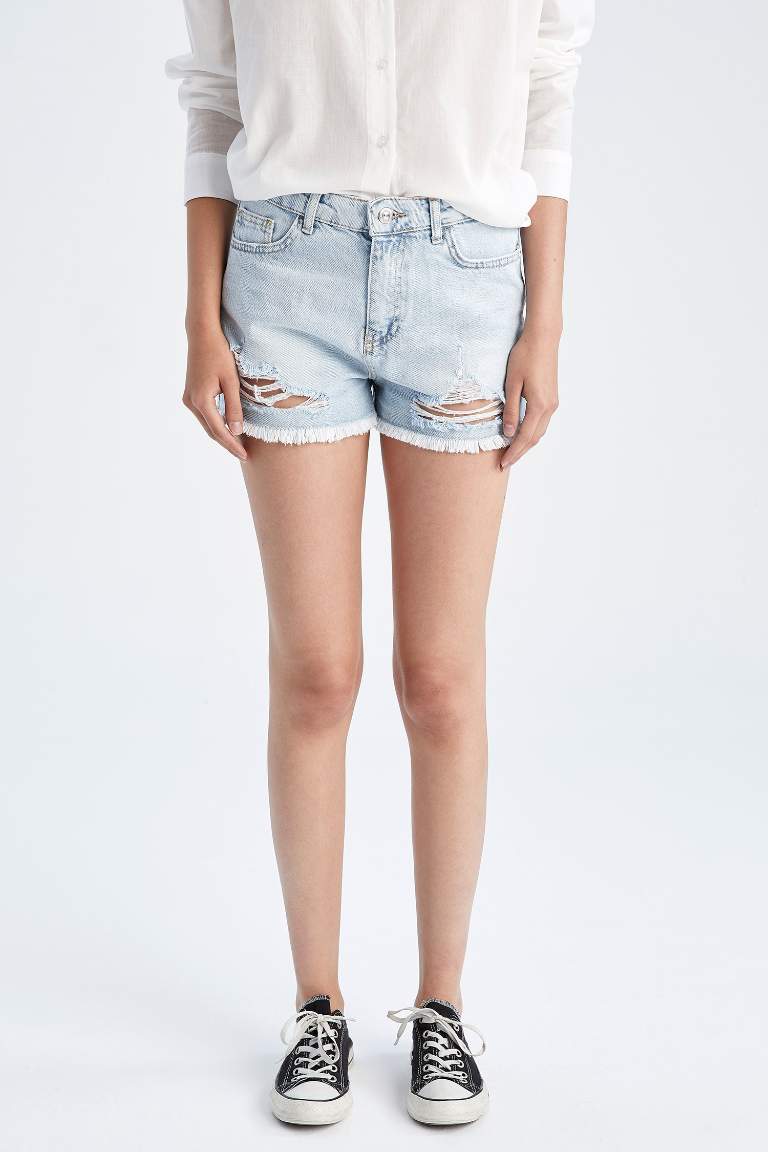 Jean Normal Waist Cut Ended Trousers Shorts