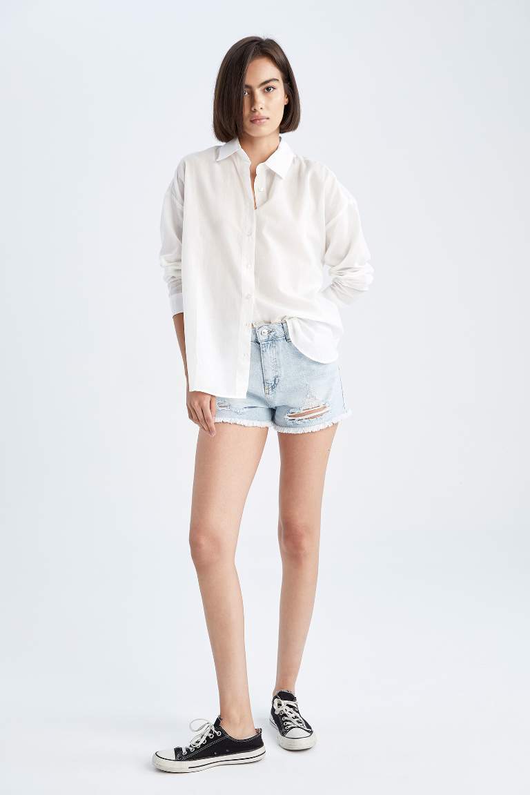 Jean Normal Waist Cut Ended Trousers Shorts
