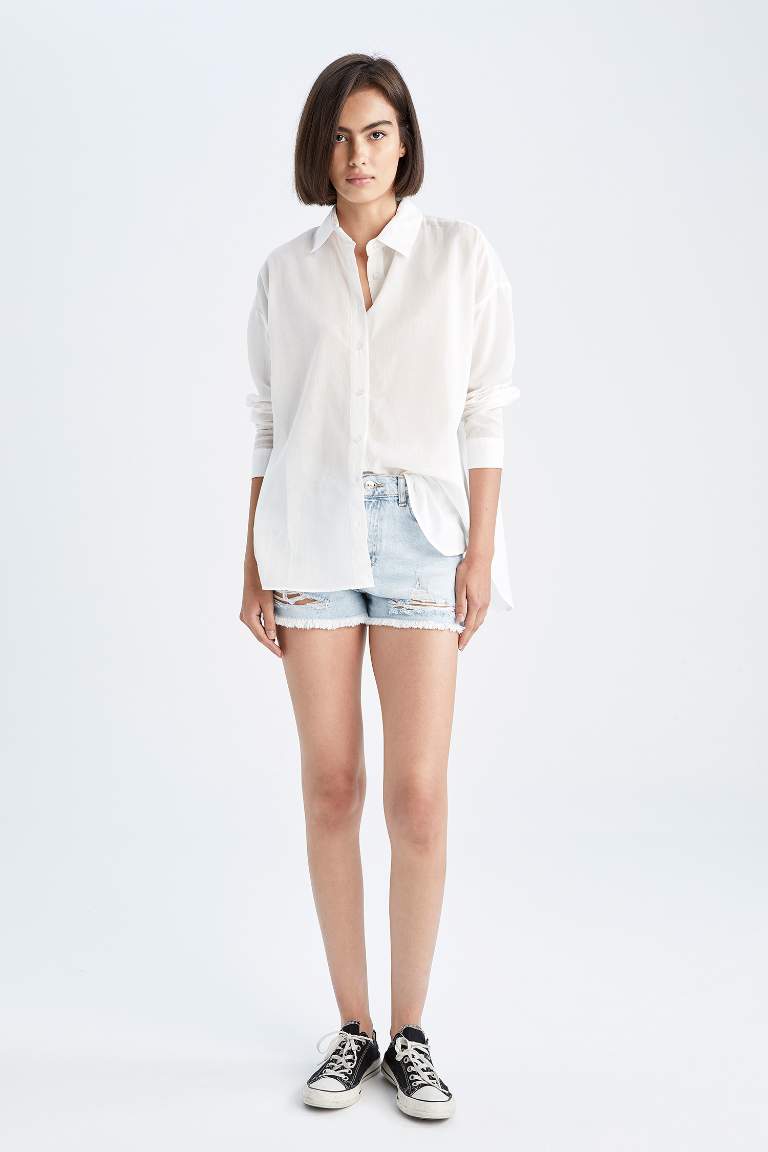 Jean Normal Waist Cut Ended Trousers Shorts