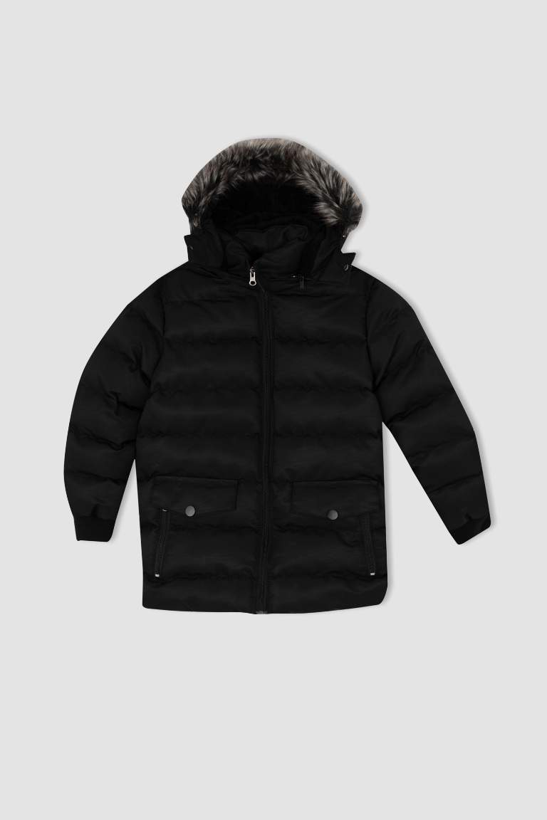 Erkek Çocuk Kapüşonlu Pelüş Astar Parka