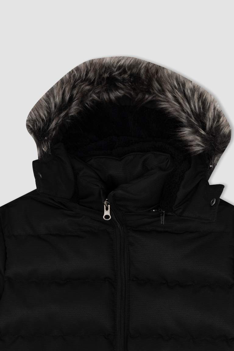 Erkek Çocuk Kapüşonlu Pelüş Astar Parka