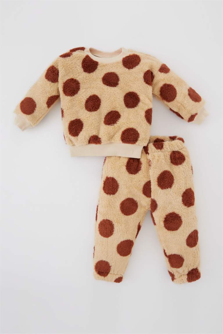 Ecru BABY GIRL 2 piece Regular Fit Crew Neck Polka Dot Knitted Set