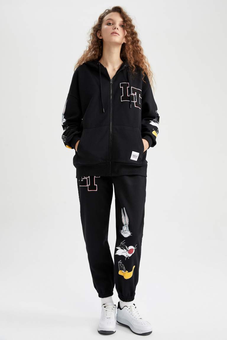 Oversize Fit Printed Thick Sweatshirt Fabric Looney Tunes Licensed Cardigan