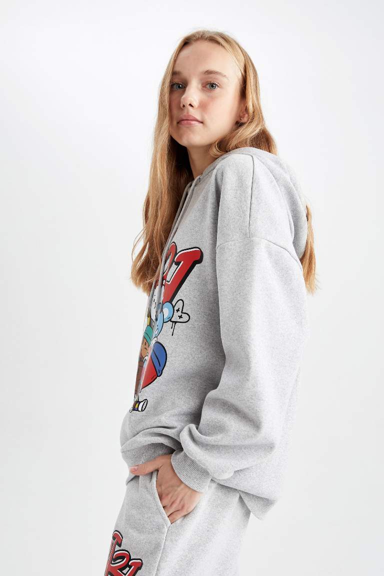 سويت شيرت اوفر سايز بغطاء للرأس طويل الأكمام مرخص من BT21