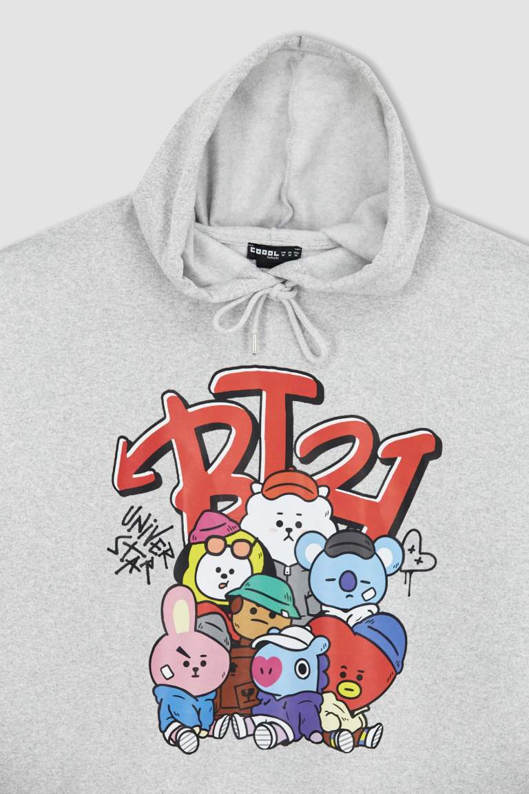 سويت شيرت اوفر سايز بغطاء للرأس طويل الأكمام مرخص من BT21