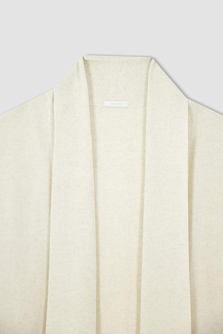Regular Fit V Yaka Basic Keten Karışımlı Kimono