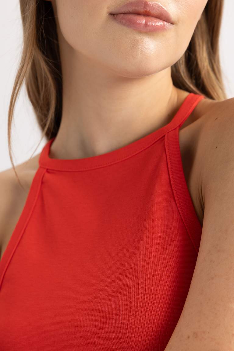 Fitted Halter Neck Red Tank Top