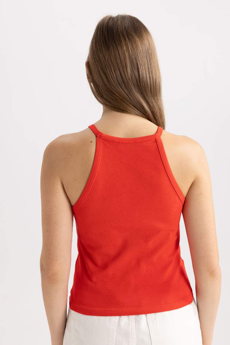 Fitted Halter Neck Red Tank Top