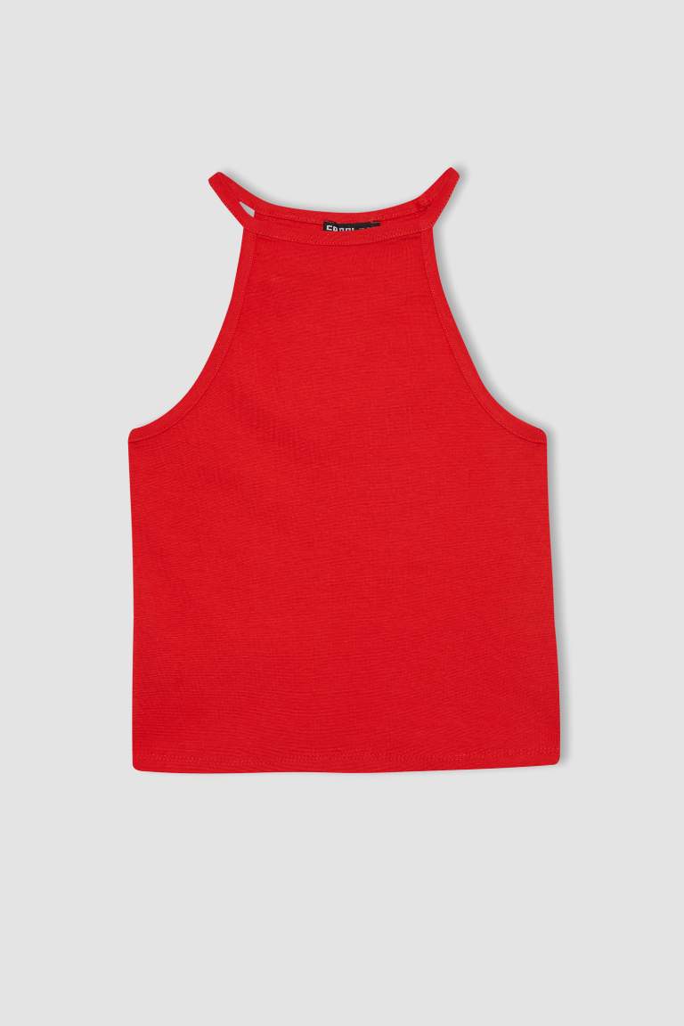 Fitted Halter Neck Red Tank Top