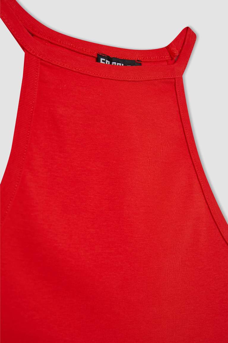 Fitted Halter Neck Red Tank Top