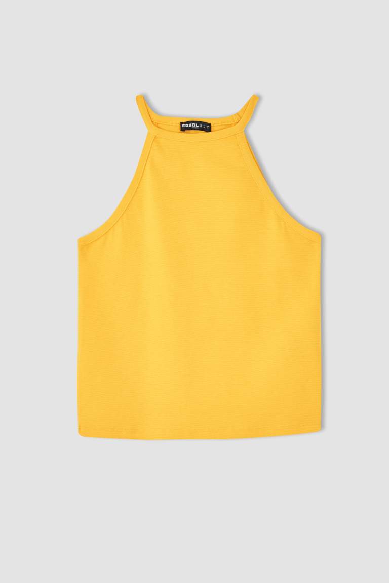 Fitted Halter Neck Ribbed Tank Top