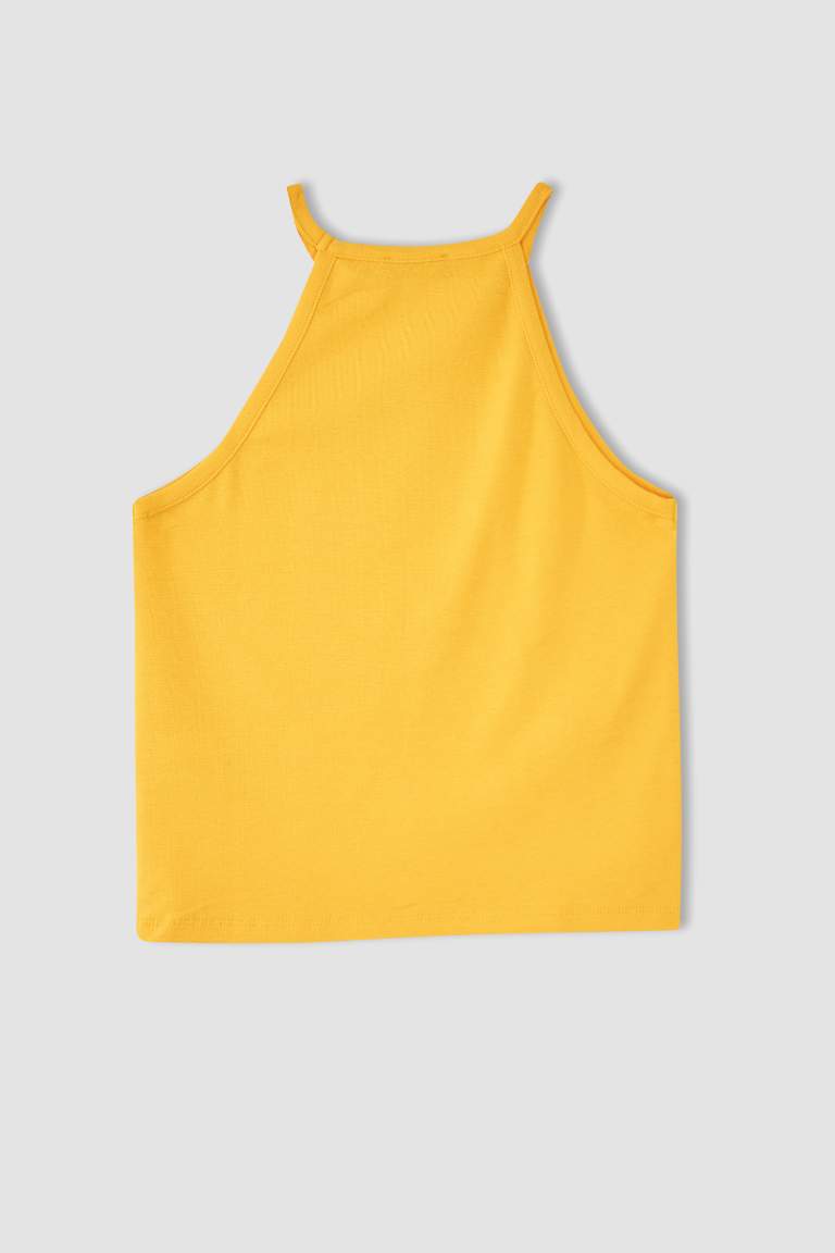 Fitted Halter Neck Ribbed Tank Top