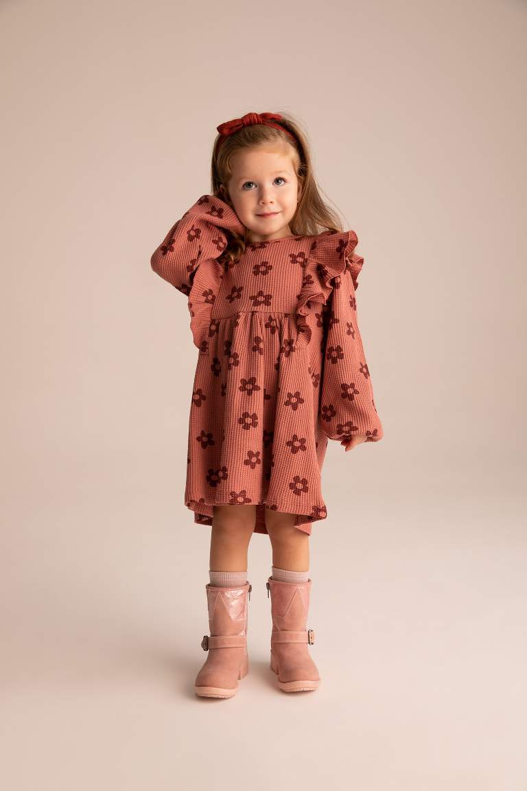 Regular Fit Flower Long Sleeve Knitted Dress