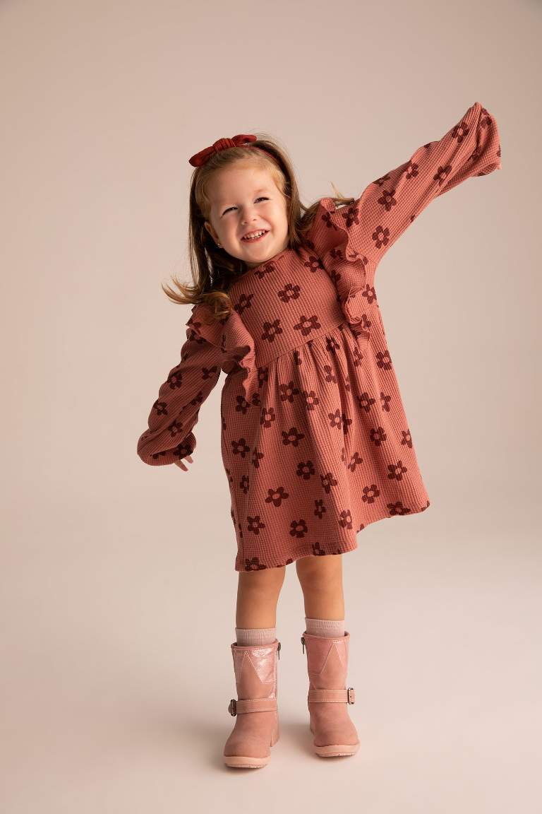 Regular Fit Flower Long Sleeve Knitted Dress