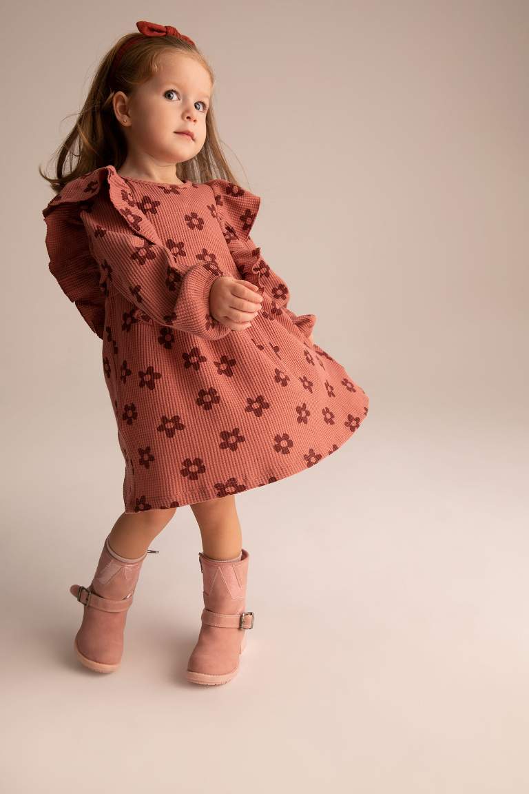 Regular Fit Flower Long Sleeve Knitted Dress