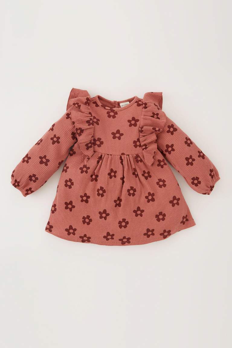 Regular Fit Flower Long Sleeve Knitted Dress