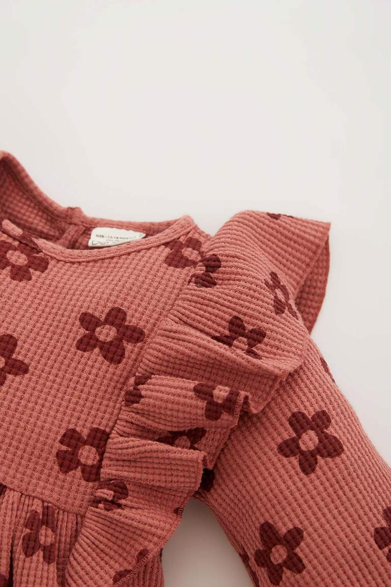 Regular Fit Flower Long Sleeve Knitted Dress