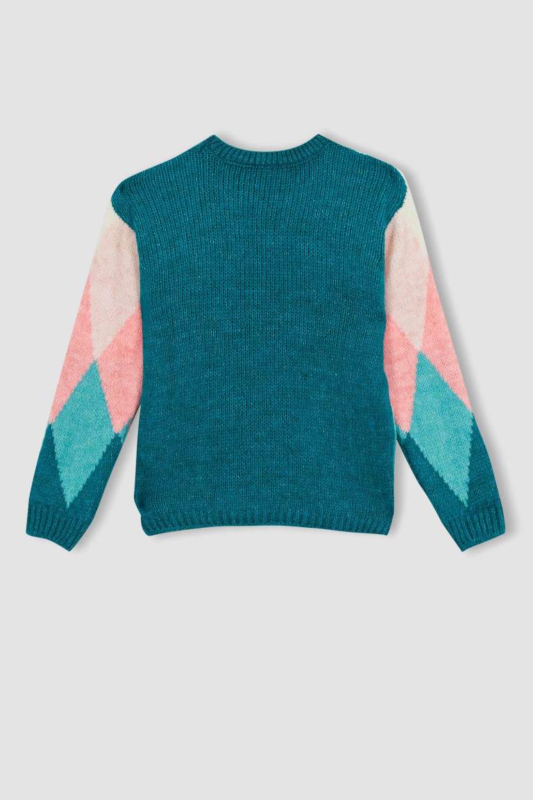 Girl Diamond Patterned Crew Neck Sweater