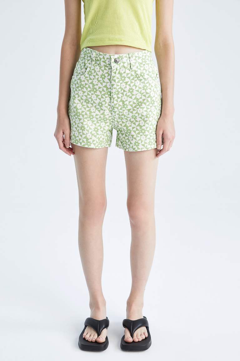 Coool Floral Pattern Cotton Gabardine Mini Shorts