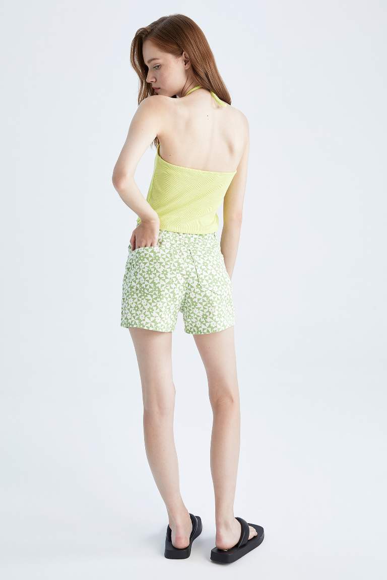 Coool Floral Pattern Cotton Gabardine Mini Shorts