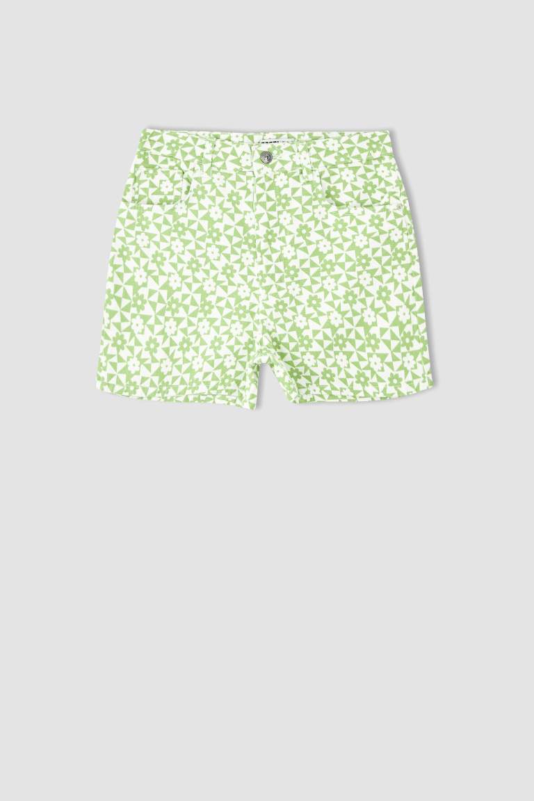 Coool Floral Pattern Cotton Gabardine Mini Shorts