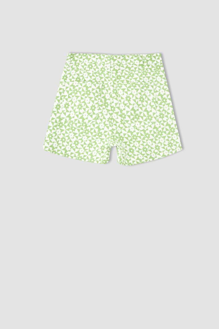 Coool Floral Pattern Cotton Gabardine Mini Shorts