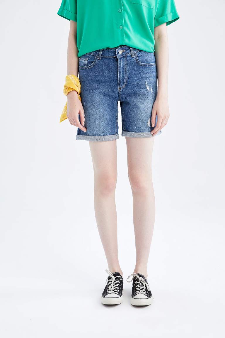 Jean Normal Waist Folded Leg Shorts