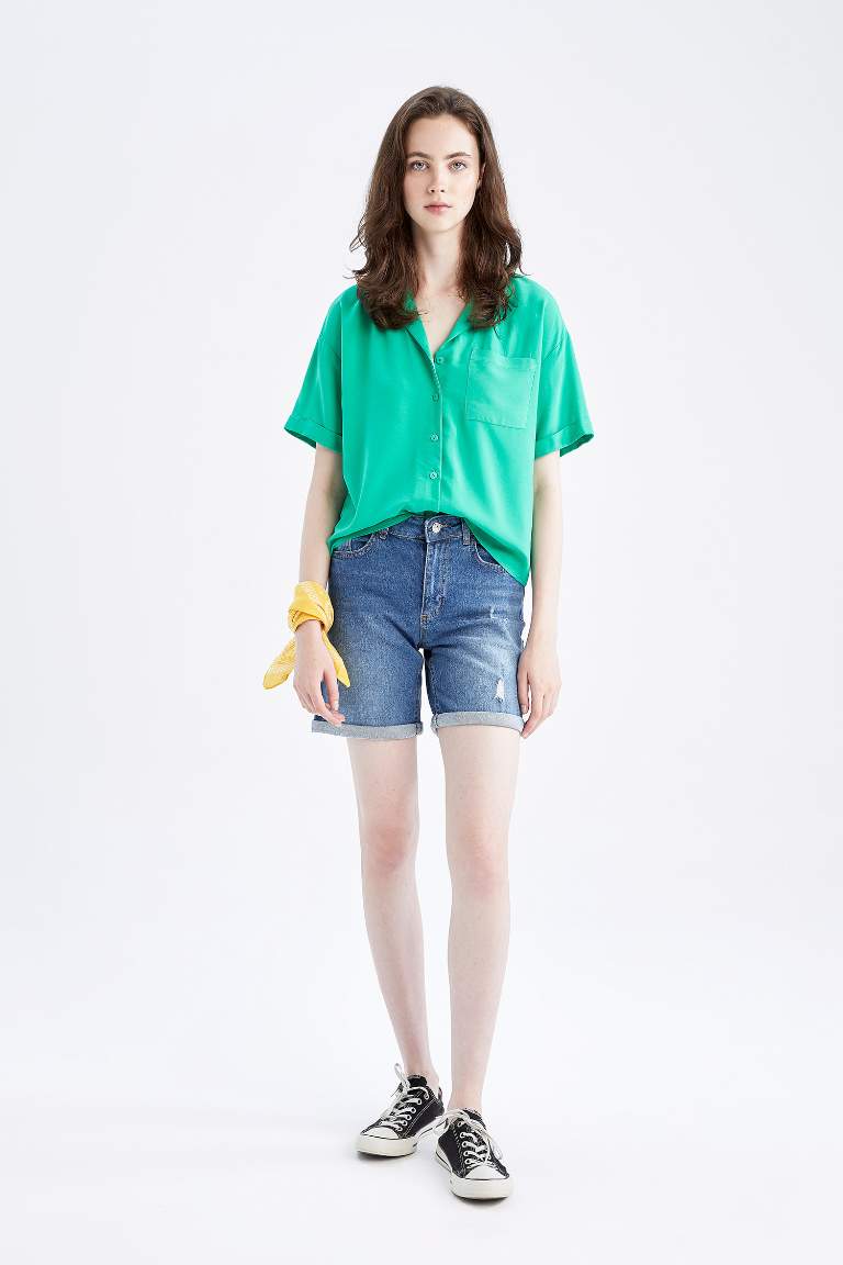 Jean Normal Waist Folded Leg Shorts