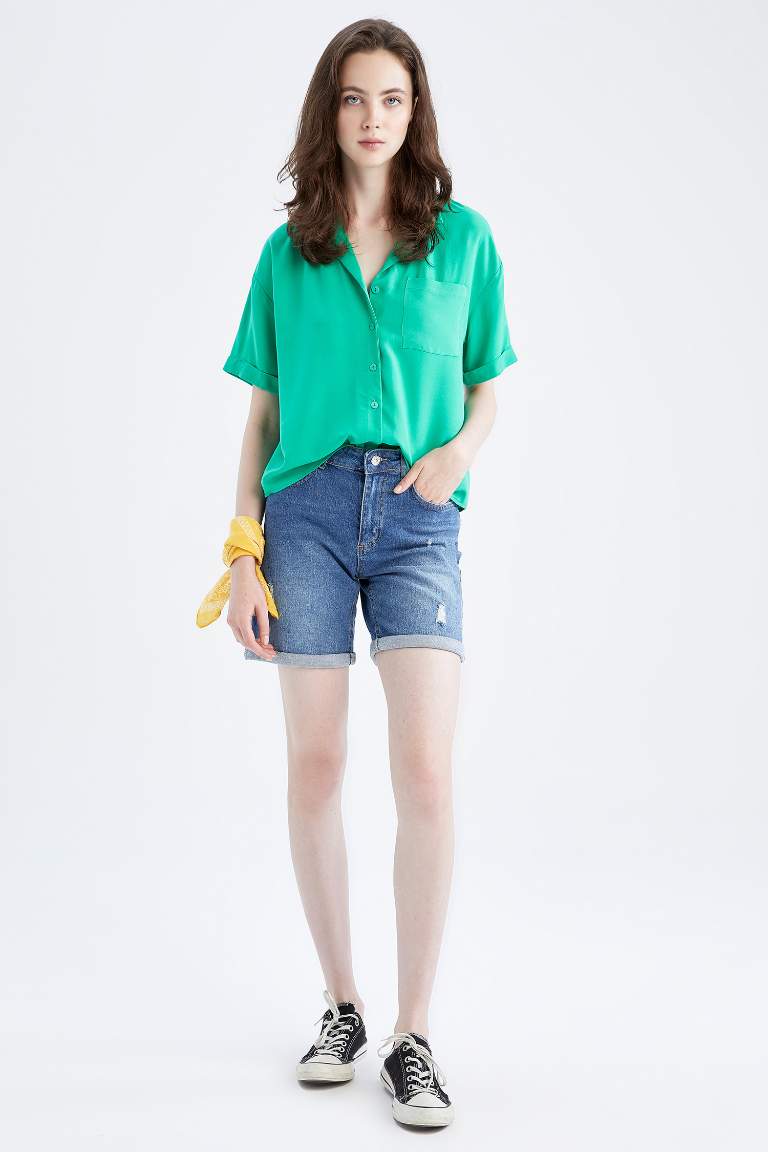 Jean Normal Waist Folded Leg Shorts