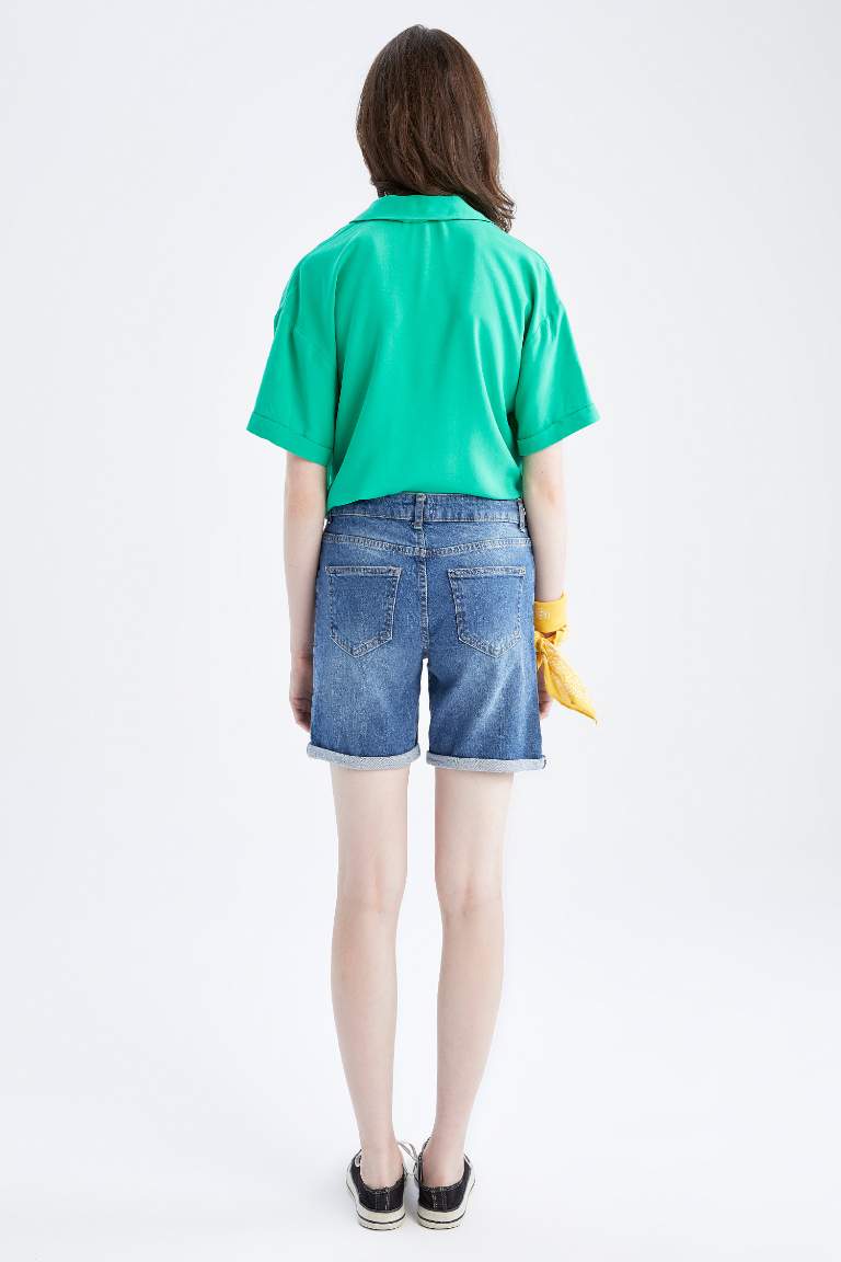 Jean Normal Waist Folded Leg Shorts