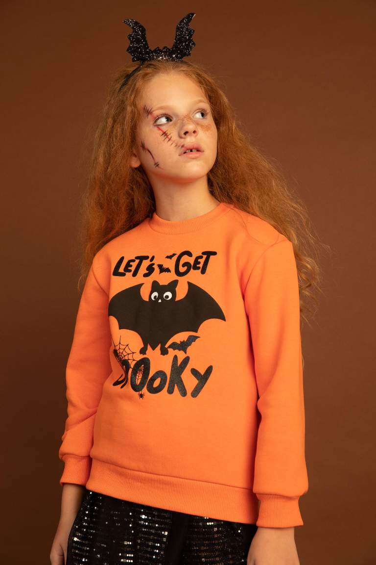 Girl Halloween Themed Crew Neck Sweatshirt