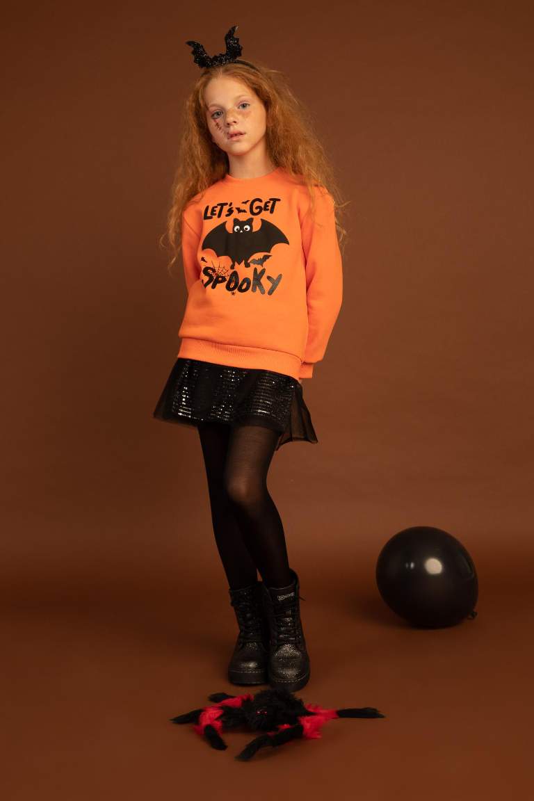 Girl Halloween Themed Crew Neck Sweatshirt