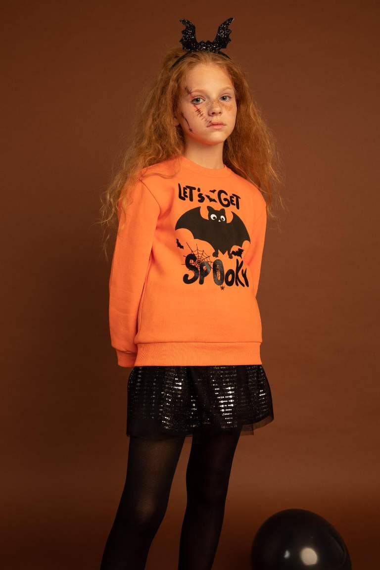 Girl Halloween Themed Crew Neck Sweatshirt